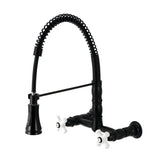 Heritage Double-Handle 2-Hole Wall-Mount Pre-Rinse Bridge Kitchen Faucet