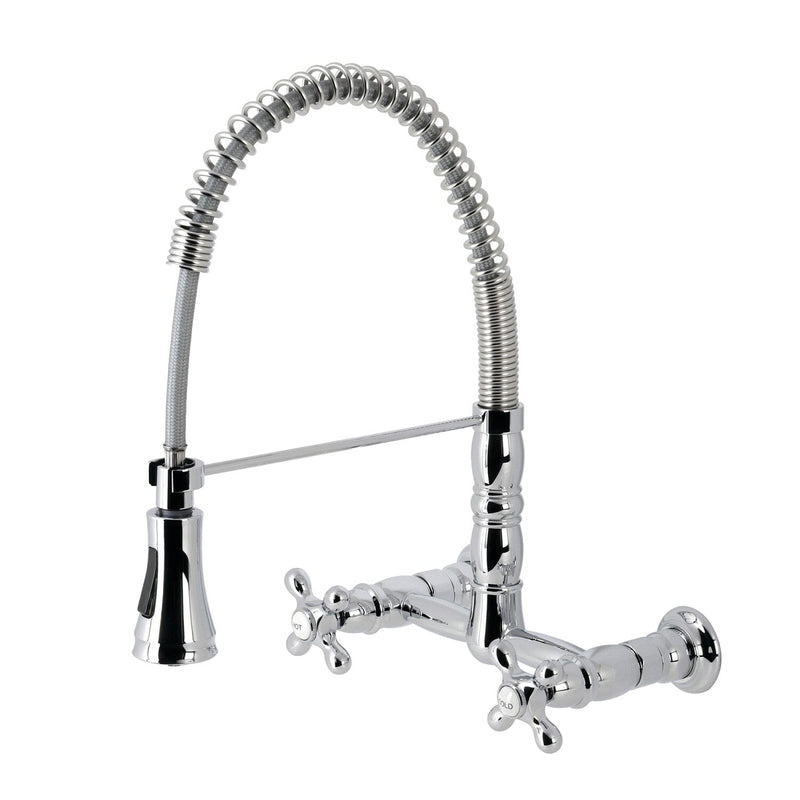 Heritage Double-Handle 2-Hole Wall-Mount Pre-Rinse Bridge Kitchen Faucet