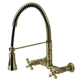 Heritage Double-Handle 2-Hole Wall-Mount Pre-Rinse Bridge Kitchen Faucet