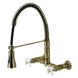 Heritage Double-Handle 2-Hole Wall-Mount Pre-Rinse Bridge Kitchen Faucet