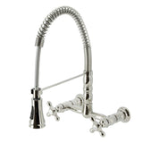 Heritage Double-Handle 2-Hole Wall-Mount Pre-Rinse Bridge Kitchen Faucet