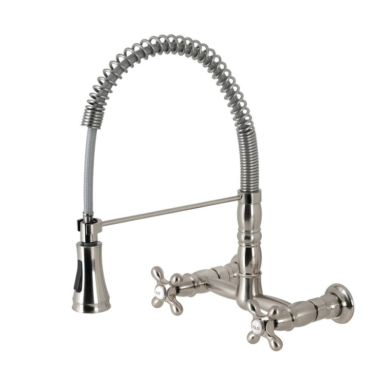 Heritage Double-Handle 2-Hole Wall-Mount Pre-Rinse Bridge Kitchen Faucet