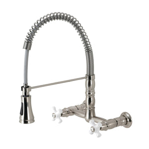 Heritage Double-Handle 2-Hole Wall-Mount Pre-Rinse Bridge Kitchen Faucet