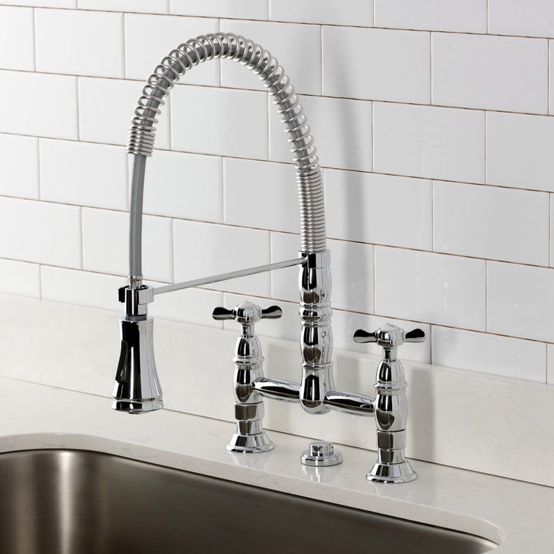 Essex Double-Handle 2-Hole Deck-Mount Pre-Rinse Bridge Kitchen Faucet