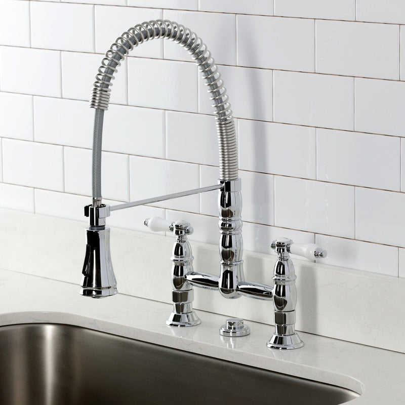Bel-Air Double-Handle 2-Hole Deck-Mount Pre-Rinse Bridge Kitchen Faucet