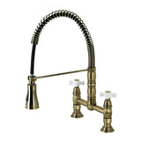 Heritage Double-Handle 2-Hole Deck-Mount Pre-Rinse Bridge Kitchen Faucet