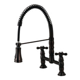 Heritage Double-Handle 2-Hole Deck-Mount Pre-Rinse Bridge Kitchen Faucet