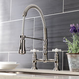 Heritage Double-Handle 2-Hole Deck-Mount Pre-Rinse Bridge Kitchen Faucet