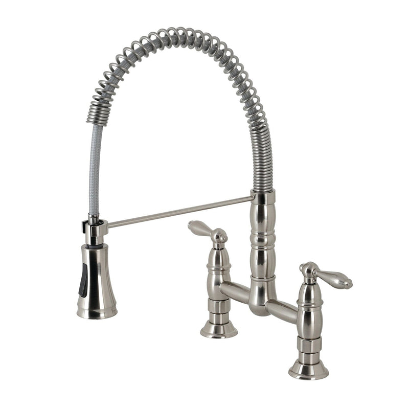 Heritage Double-Handle 2-Hole Deck-Mount Pre-Rinse Bridge Kitchen Faucet