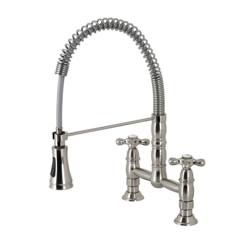 Heritage Double-Handle 2-Hole Deck-Mount Pre-Rinse Bridge Kitchen Faucet