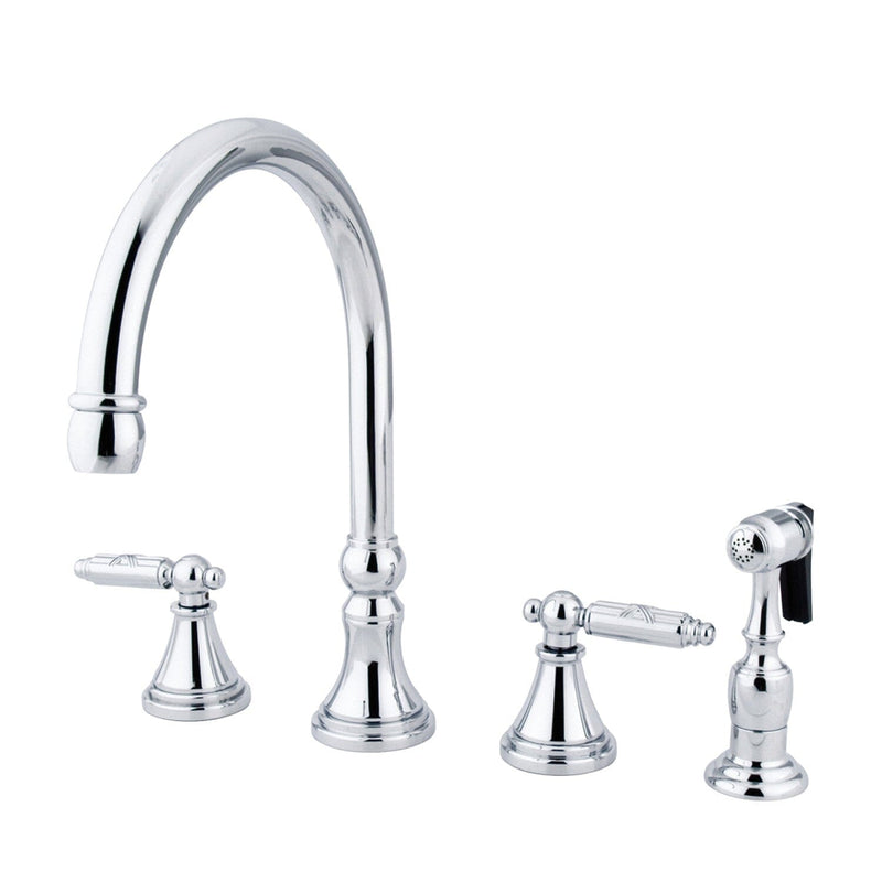 Georgian Double-Handle 4-Hole Widespread Kitchen Faucet with Brass Sprayer