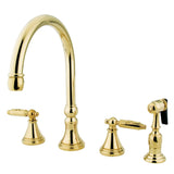 Georgian Double-Handle 4-Hole Widespread Kitchen Faucet with Brass Sprayer