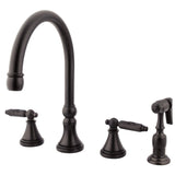 Georgian Double-Handle 4-Hole Widespread Kitchen Faucet with Brass Sprayer