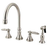 Georgian Double-Handle 4-Hole Widespread Kitchen Faucet with Brass Sprayer