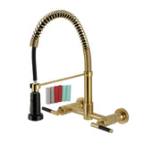 Kaiser Double-Handle 2-Hole Wall-Mount Pre-Rinse Bridge Kitchen Faucet