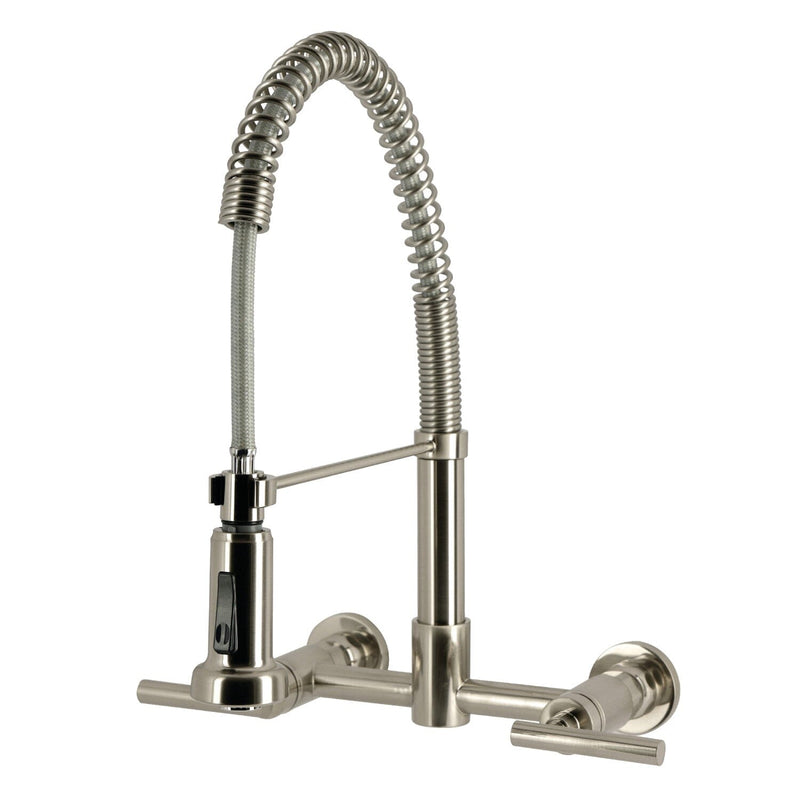 Manhattan Double-Handle 2-Hole Wall-Mount Pre-Rinse Bridge Kitchen Faucet