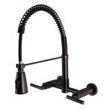 Manhattan Double-Handle 2-Hole Wall-Mount Pre-Rinse Bridge Kitchen Faucet