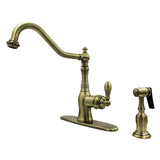 American Classic Single-Handle 2-or-4 Hole Deck Mount Kitchen Faucet with Brass Side Sprayer