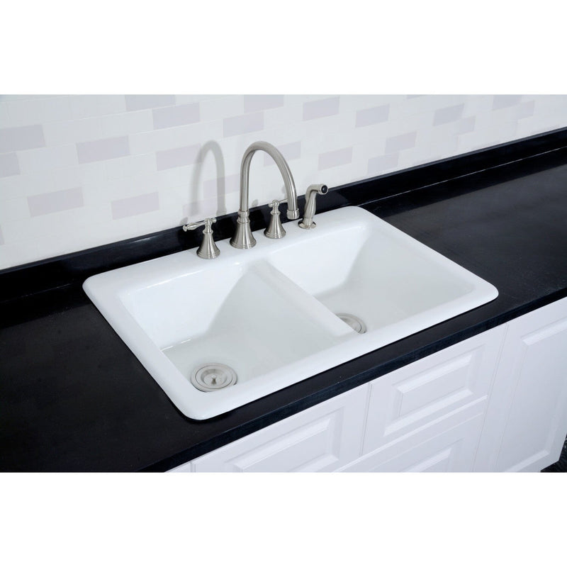 Petra Galley 33-Inch Cast Iron Self-Rimming Double Bowl Drop-In Kitchen Sink (4-Hole)