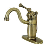 Victorian One-Handle 1-Hole Bathroom Faucet with Deck Plate and Pop-Up Drain