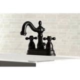 Heritage Two-Handle 3-Hole Deck Mount 4" Centerset Bathroom Faucet with Plastic Pop-Up