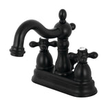 Heritage Two-Handle 3-Hole Deck Mount 4" Centerset Bathroom Faucet with Plastic Pop-Up