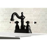 Heritage Two-Handle 3-Hole Deck Mount 4" Centerset Bathroom Faucet with Plastic Pop-Up