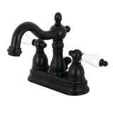 Heritage Two-Handle 3-Hole Deck Mount 4" Centerset Bathroom Faucet with Plastic Pop-Up