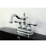 Heritage Two-Handle 3-Hole Deck Mount 4" Centerset Bathroom Faucet with Plastic Pop-Up