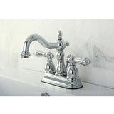 Heritage Two-Handle 3-Hole Deck Mount 4" Centerset Bathroom Faucet with Plastic Pop-Up