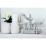 Heritage Two-Handle 3-Hole Deck Mount 4" Centerset Bathroom Faucet with Plastic Pop-Up