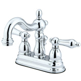 Heritage Two-Handle 3-Hole Deck Mount 4" Centerset Bathroom Faucet with Plastic Pop-Up