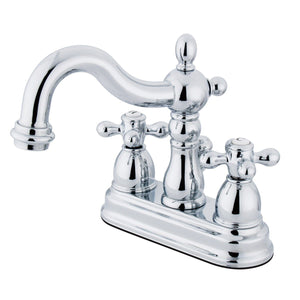 Heritage Two-Handle 3-Hole Deck Mount 4" Centerset Bathroom Faucet with Plastic Pop-Up