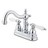 Heritage Two-Handle 3-Hole Deck Mount 4" Centerset Bathroom Faucet with Plastic Pop-Up