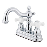 Heritage Two-Handle 3-Hole Deck Mount 4" Centerset Bathroom Faucet with Plastic Pop-Up