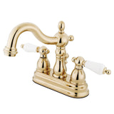 Heritage Two-Handle 3-Hole Deck Mount 4" Centerset Bathroom Faucet with Plastic Pop-Up