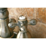 Heritage Two-Handle 3-Hole Deck Mount 4" Centerset Bathroom Faucet with Plastic Pop-Up