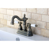 Heritage Two-Handle 3-Hole Deck Mount 4" Centerset Bathroom Faucet with Plastic Pop-Up