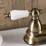 Heritage Two-Handle 3-Hole Deck Mount 4" Centerset Bathroom Faucet with Plastic Pop-Up