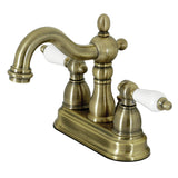 Heritage Two-Handle 3-Hole Deck Mount 4" Centerset Bathroom Faucet with Plastic Pop-Up