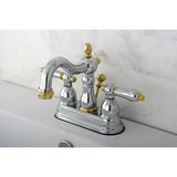 Heritage Two-Handle 3-Hole Deck Mount 4" Centerset Bathroom Faucet with Plastic Pop-Up