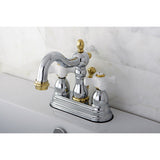 Heritage Two-Handle 3-Hole Deck Mount 4" Centerset Bathroom Faucet with Plastic Pop-Up