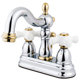 Heritage Two-Handle 3-Hole Deck Mount 4" Centerset Bathroom Faucet with Plastic Pop-Up