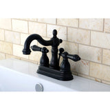 Heritage Two-Handle 3-Hole Deck Mount 4" Centerset Bathroom Faucet with Plastic Pop-Up