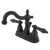 Heritage Two-Handle 3-Hole Deck Mount 4" Centerset Bathroom Faucet with Plastic Pop-Up