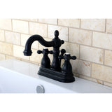 Heritage Two-Handle 3-Hole Deck Mount 4" Centerset Bathroom Faucet with Plastic Pop-Up