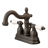 Heritage Two-Handle 3-Hole Deck Mount 4" Centerset Bathroom Faucet with Plastic Pop-Up