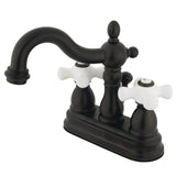 Heritage Two-Handle 3-Hole Deck Mount 4" Centerset Bathroom Faucet with Plastic Pop-Up