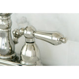 Heritage Two-Handle 3-Hole Deck Mount 4" Centerset Bathroom Faucet with Plastic Pop-Up