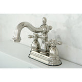 Heritage Two-Handle 3-Hole Deck Mount 4" Centerset Bathroom Faucet with Plastic Pop-Up